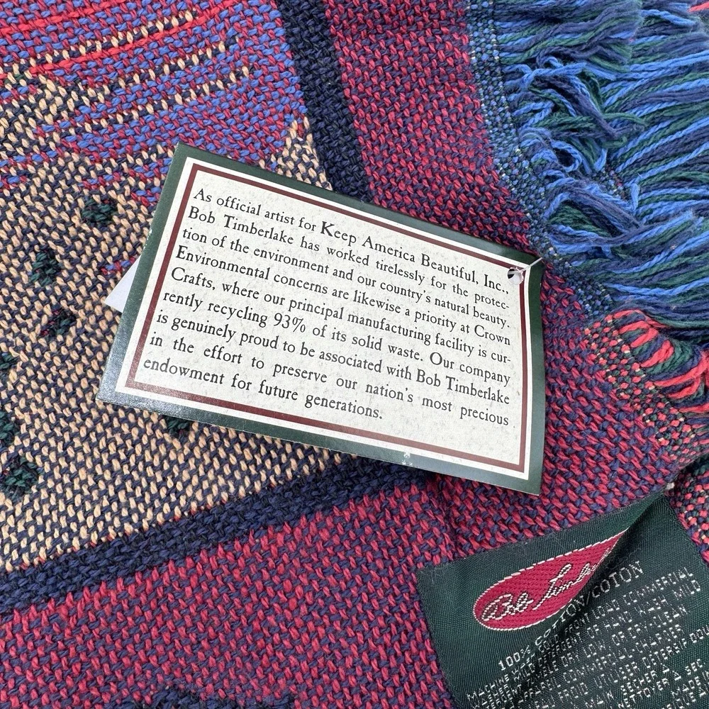 Bob Timberlake Tapestry Throw Blanket Camping Canoe Cabin USA 50x65 Cotton Tag